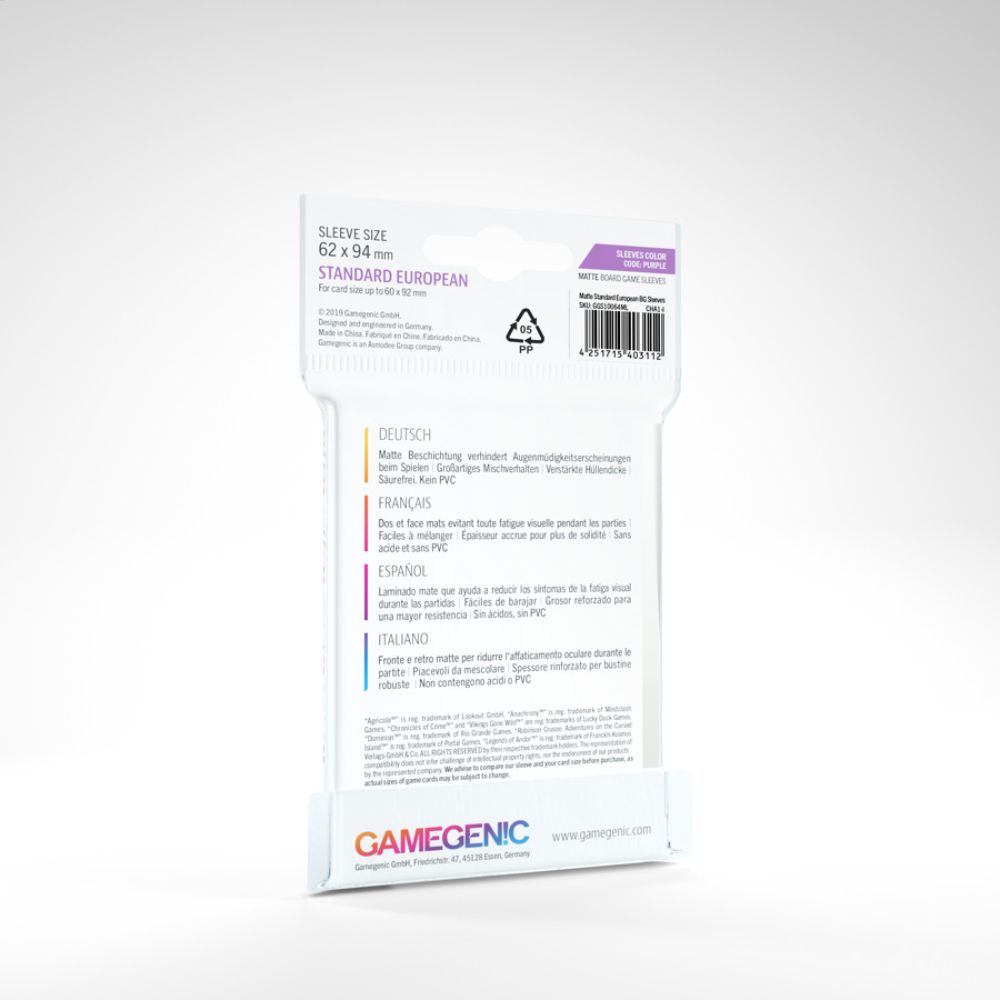 GameGenic - Matte Board Game Sleeves: Standard European (62mm x 94mm)